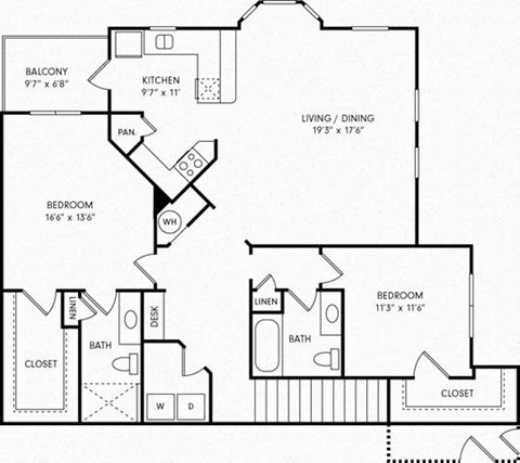 a schematic of a floor plan of a home with bedrooms and baths